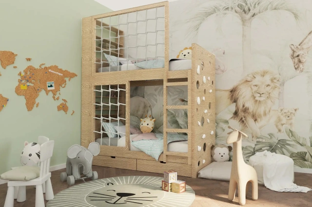 Etagenbett, Kinderbett MARBELLA mit Leiter, Bücherregal und Kletterwand - Kubuk Moebel Etagenbett, Kinderbett MARBELLA mit Leiter, Bücherregal und Kletterwand - Kubuk Moebel