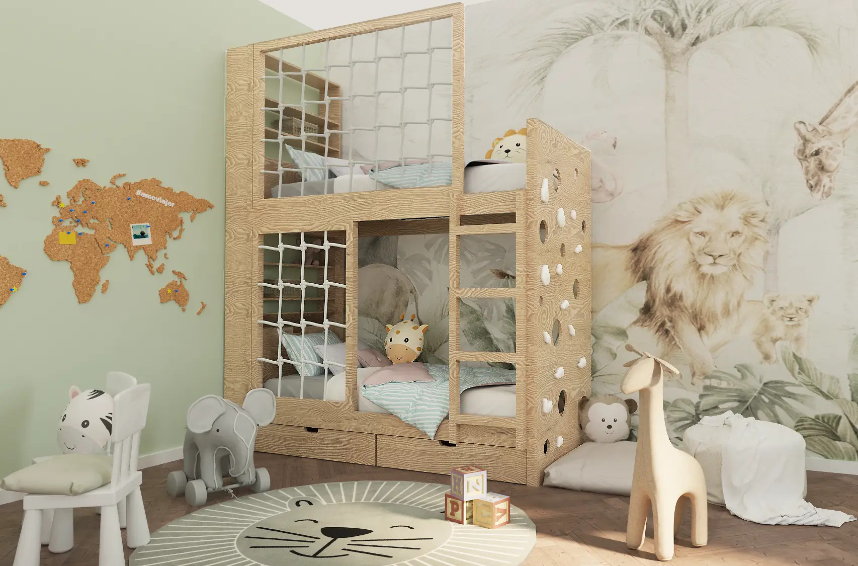 Etagenbett, Kinderbett MARBELLA mit Leiter, Bücherregal und Kletterwand - Kubuk Moebel Etagenbett, Kinderbett MARBELLA mit Leiter, Bücherregal und Kletterwand - Kubuk Moebel