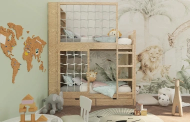 Etagenbett, Kinderbett MARBELLA mit Leiter, Bücherregal und Kletterwand - Kubuk Moebel Etagenbett, Kinderbett MARBELLA mit Leiter, Bücherregal und Kletterwand - Kubuk Moebel
