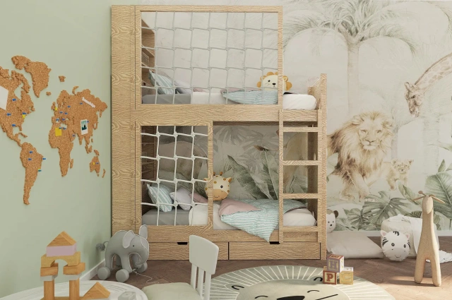Etagenbett, Kinderbett MARBELLA mit Leiter, Bücherregal und Kletterwand - Kubuk Moebel Etagenbett, Kinderbett MARBELLA mit Leiter, Bücherregal und Kletterwand - Kubuk Moebel