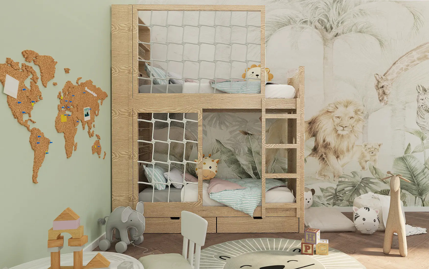 Etagenbett, Kinderbett MARBELLA mit Leiter, Bücherregal und Kletterwand - Kubuk Moebel Etagenbett, Kinderbett MARBELLA mit Leiter, Bücherregal und Kletterwand - Kubuk Moebel