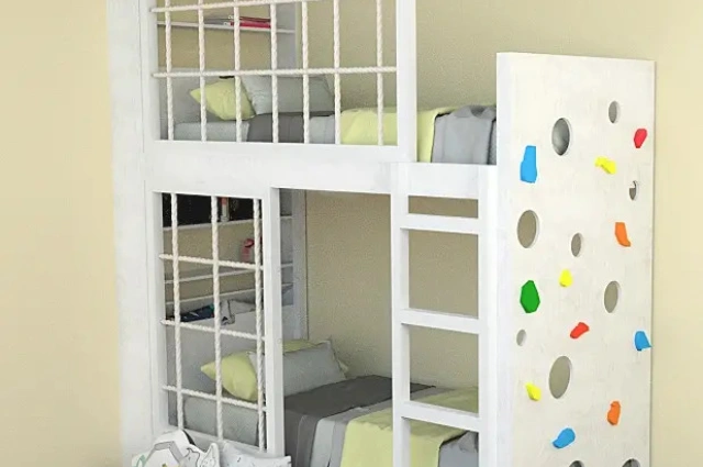 Etagenbett, Kinderbett MARBELLA mit Leiter, Bücherregal und Kletterwand - Kubuk Moebel Etagenbett, Kinderbett MARBELLA mit Leiter, Bücherregal und Kletterwand - Kubuk Moebel