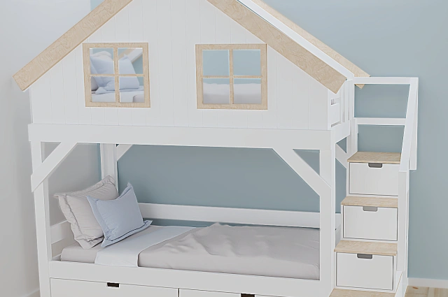 Hausbett, Etagenbett, Kinderbett YOKO mit Treppe - Kubuk Moebel Hausbett, Etagenbett, Kinderbett YOKO mit Treppe - Kubuk Moebel