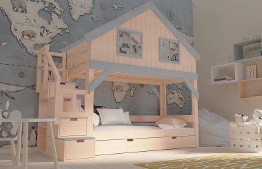 Hausbett, Etagenbett, Kinderbett YOKO mit Treppe - Kubuk Moebel Hausbett, Etagenbett, Kinderbett YOKO mit Treppe - Kubuk Moebel