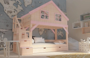 Hausbett, Etagenbett, Kinderbett YOKO mit Treppe - Kubuk Moebel Hausbett, Etagenbett, Kinderbett YOKO mit Treppe - Kubuk Moebel