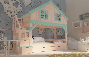 Hausbett, Etagenbett, Kinderbett YOKO mit Treppe - Kubuk Moebel Hausbett, Etagenbett, Kinderbett YOKO mit Treppe - Kubuk Moebel