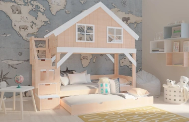 Hausbett, Etagenbett, Kinderbett YOKO mit Treppe - Kubuk Moebel Hausbett, Etagenbett, Kinderbett YOKO mit Treppe - Kubuk Moebel