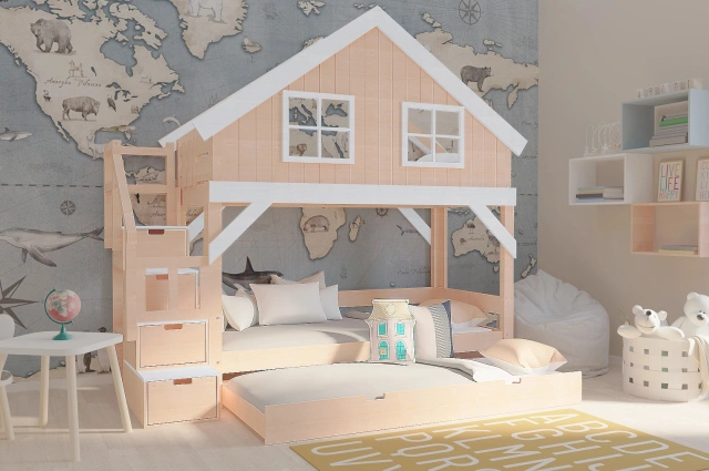 Hausbett, Etagenbett, Kinderbett YOKO mit Treppe - Kubuk Moebel Hausbett, Etagenbett, Kinderbett YOKO mit Treppe - Kubuk Moebel