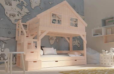 Hausbett, Etagenbett, Kinderbett YOKO mit Treppe - Kubuk Moebel Hausbett, Etagenbett, Kinderbett YOKO mit Treppe - Kubuk Moebel