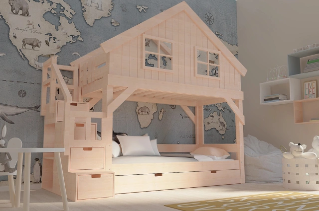 Hausbett, Etagenbett, Kinderbett YOKO mit Treppe - Kubuk Moebel Hausbett, Etagenbett, Kinderbett YOKO mit Treppe - Kubuk Moebel