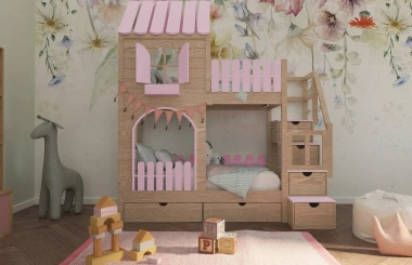 Hausbett, Etagenbett, Kinderbett PIKO mit Treppe - Kubuk Moebel