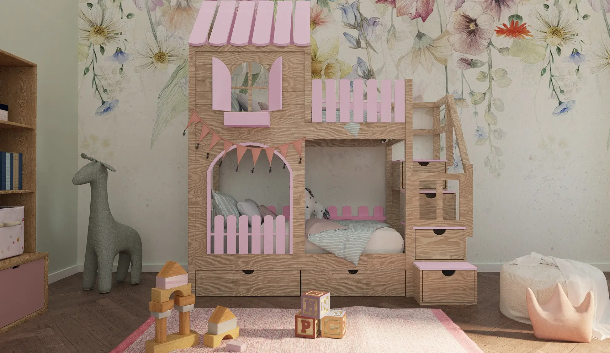 Hausbett, Etagenbett, Kinderbett PIKO mit Treppe - Kubuk Moebel Hausbett, Etagenbett, Kinderbett PIKO mit Treppe - Kubuk Moebel