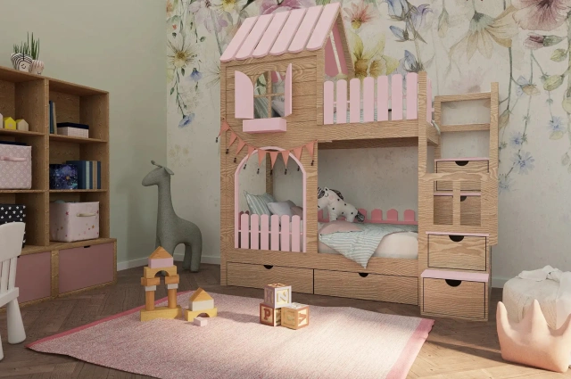 Hausbett, Etagenbett, Kinderbett PIKO mit Treppe - Kubuk Moebel Hausbett, Etagenbett, Kinderbett PIKO mit Treppe - Kubuk Moebel