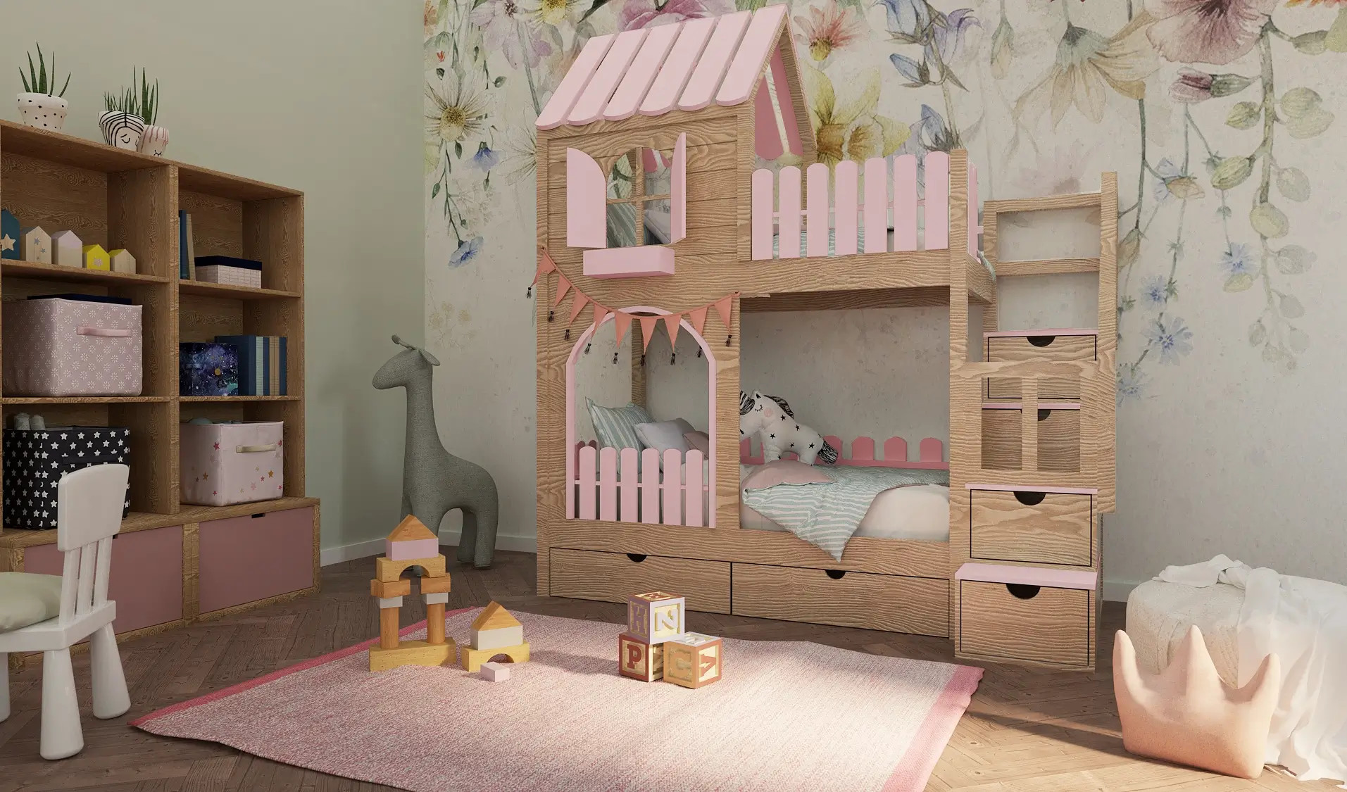 Hausbett, Etagenbett, Kinderbett PIKO mit Treppe - Kubuk Moebel Hausbett, Etagenbett, Kinderbett PIKO mit Treppe - Kubuk Moebel