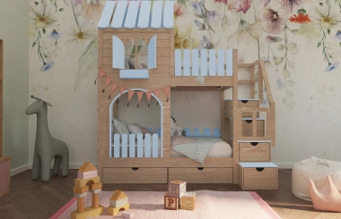 Hausbett, Etagenbett, Kinderbett PIKO mit Treppe - Kubuk Moebel Hausbett, Etagenbett, Kinderbett PIKO mit Treppe - Kubuk Moebel