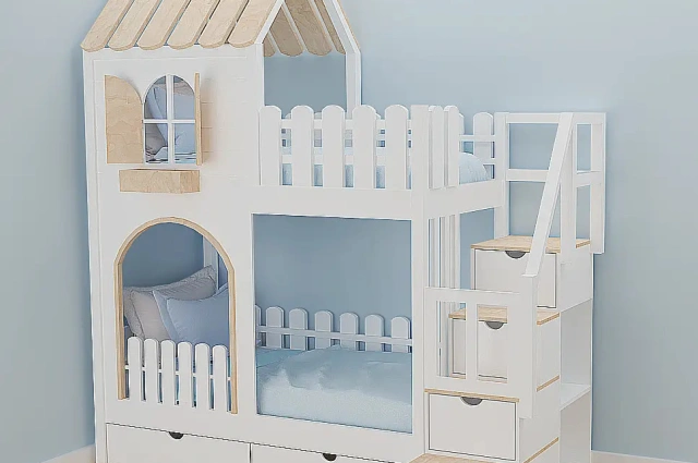 Hausbett, Etagenbett, Kinderbett PIKO mit Treppe - Kubuk Moebel Hausbett, Etagenbett, Kinderbett PIKO mit Treppe - Kubuk Moebel