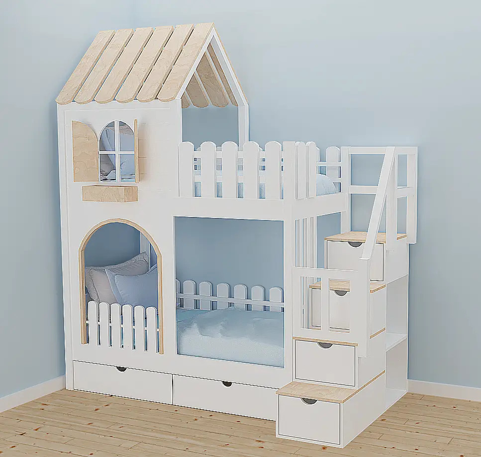 Hausbett, Etagenbett, Kinderbett PIKO mit Treppe - Kubuk Moebel Hausbett, Etagenbett, Kinderbett PIKO mit Treppe - Kubuk Moebel