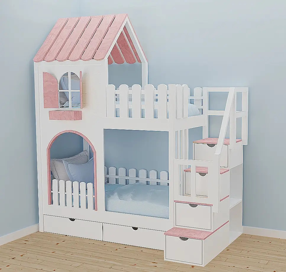 Hausbett, Etagenbett, Kinderbett PIKO mit Treppe - Kubuk Moebel Hausbett, Etagenbett, Kinderbett PIKO mit Treppe - Kubuk Moebel