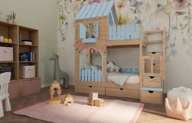 Hausbett, Etagenbett, Kinderbett PIKO mit Treppe - Kubuk Moebel Hausbett, Etagenbett, Kinderbett PIKO mit Treppe - Kubuk Moebel