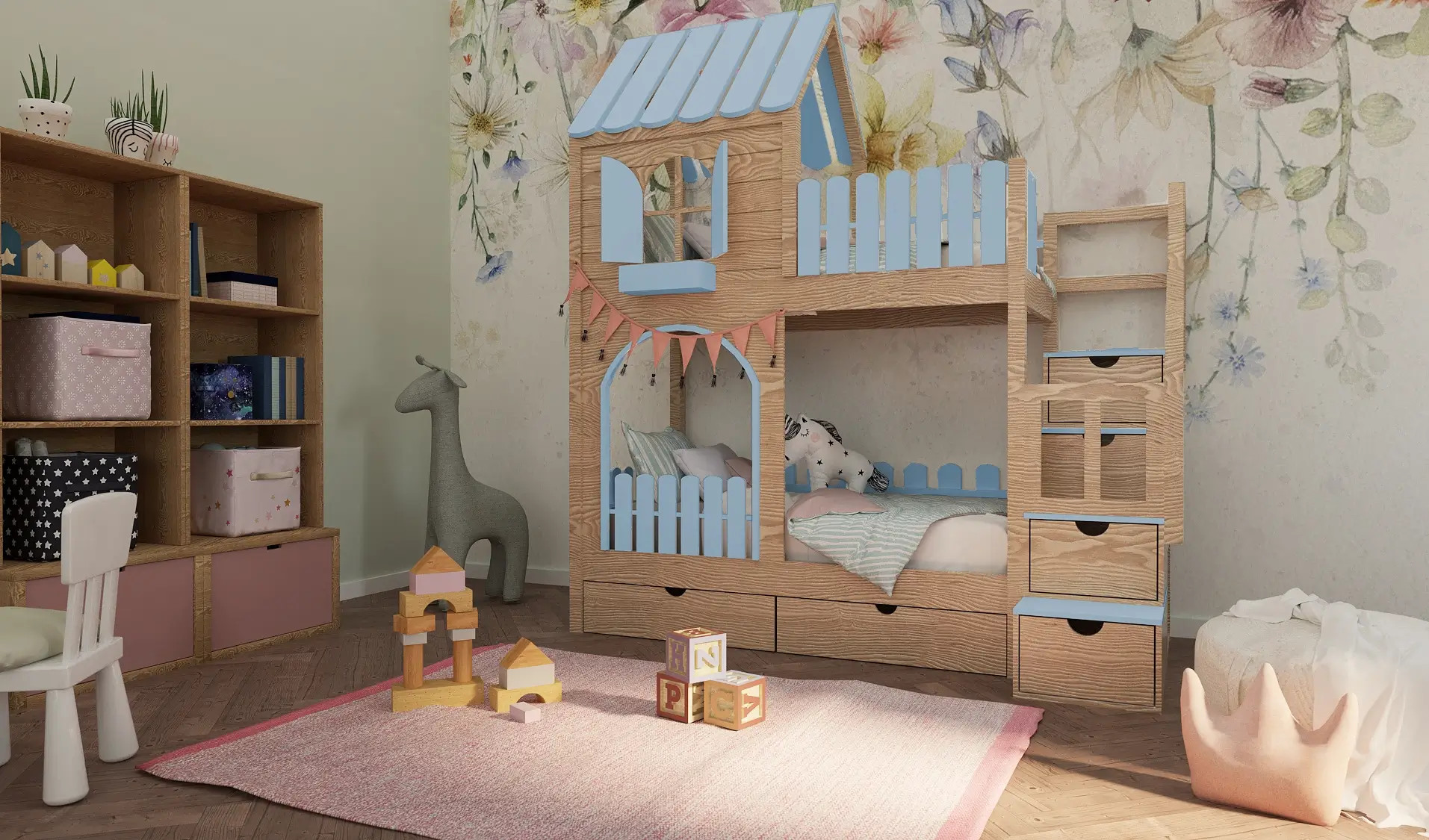 Hausbett, Etagenbett, Kinderbett PIKO mit Treppe - Kubuk Moebel Hausbett, Etagenbett, Kinderbett PIKO mit Treppe - Kubuk Moebel