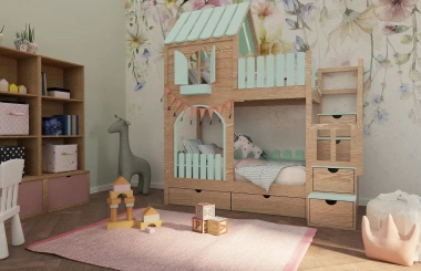 Hausbett, Etagenbett, Kinderbett PIKO mit Treppe - Kubuk Moebel Hausbett, Etagenbett, Kinderbett PIKO mit Treppe - Kubuk Moebel