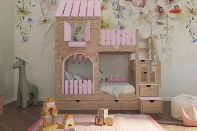 Hausbett, Etagenbett, Kinderbett PIKO mit Treppe - Kubuk Moebel Hausbett, Etagenbett, Kinderbett PIKO mit Treppe - Kubuk Moebel