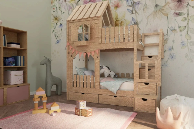 Hausbett, Etagenbett, Kinderbett PIKO mit Treppe - Kubuk Moebel Hausbett, Etagenbett, Kinderbett PIKO mit Treppe - Kubuk Moebel