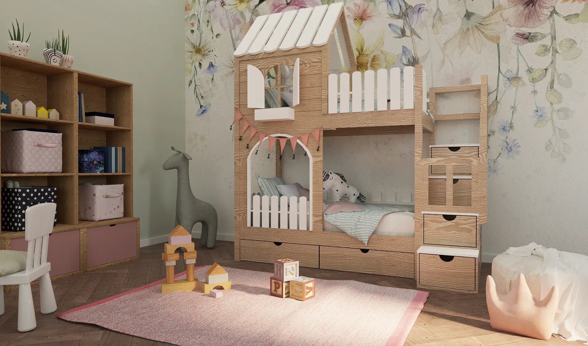 Hausbett, Etagenbett, Kinderbett PIKO mit Treppe - Kubuk Moebel Hausbett, Etagenbett, Kinderbett PIKO mit Treppe - Kubuk Moebel