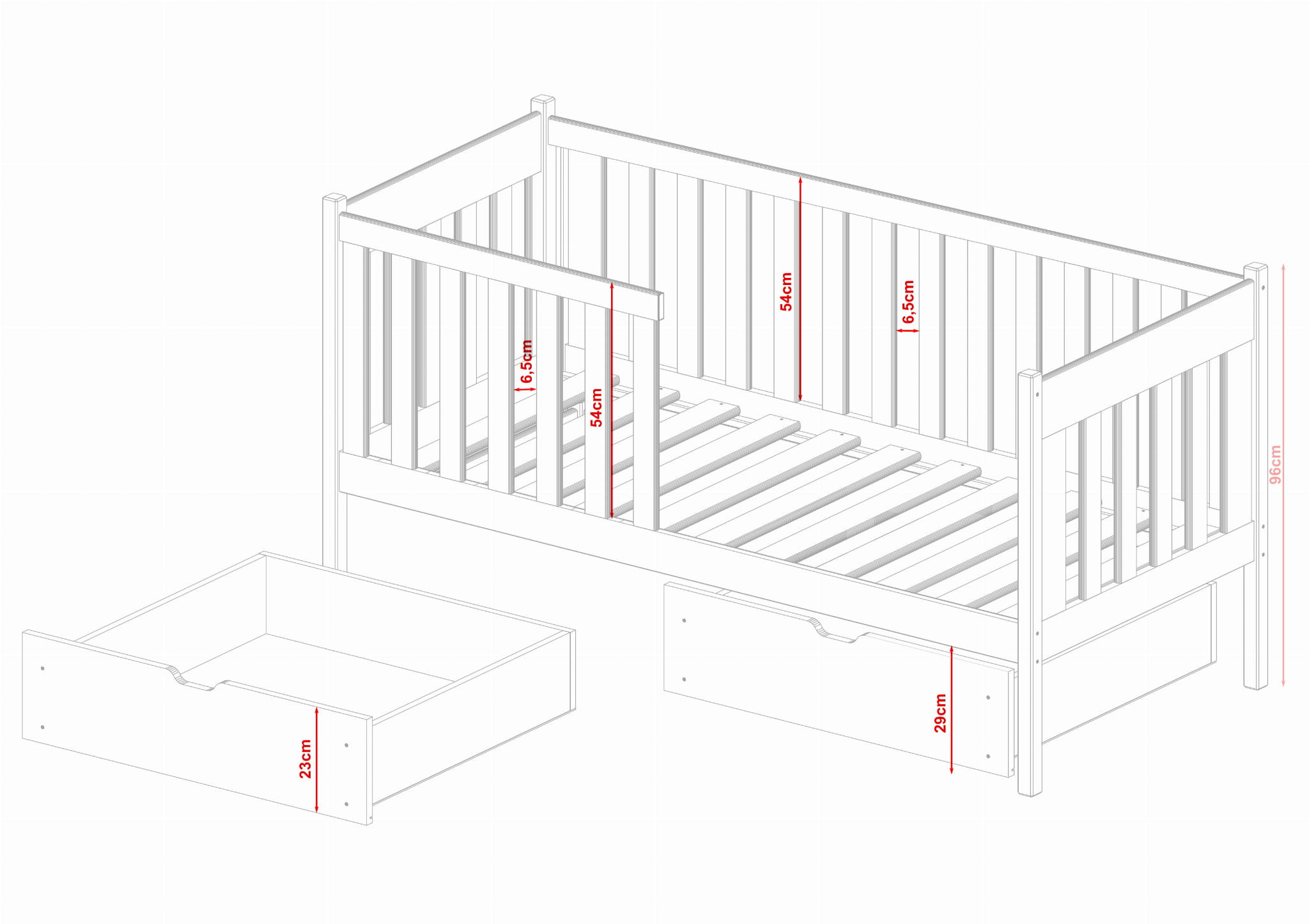 Einzelbett, Kinderbett ALICE mit Schubladen - Kubuk Moebel