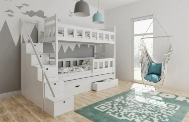 Etagenbett, Kinderbett LINN für 2 Personen mit Treppe - Kubuk Moebel