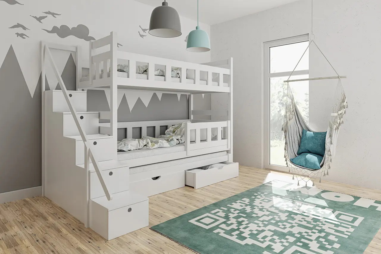 Etagenbett, Kinderbett LINN für 2 Personen mit Treppe - Kubuk Moebel Etagenbett, Kinderbett LINN für 2 Personen mit Treppe - Kubuk Moebel