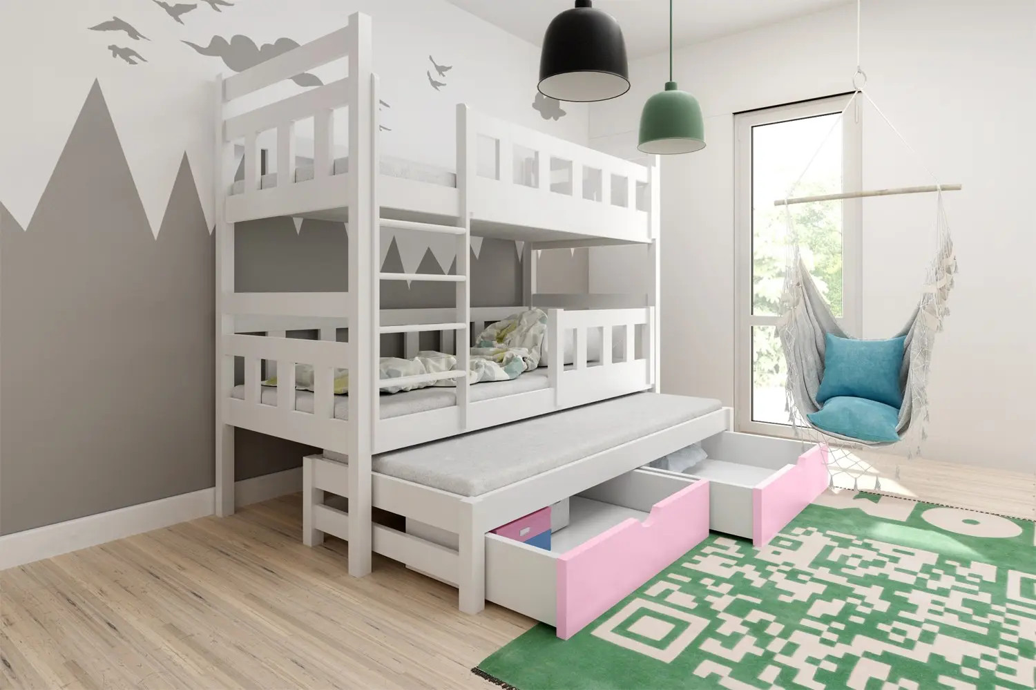 Etagenbett, Kinderbett LINN für 3 Personen mit Treppe - Kubuk Moebel Etagenbett, Kinderbett LINN für 3 Personen mit Treppe - Kubuk Moebel