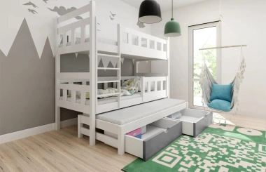 Etagenbett, Kinderbett LINN für 3 Personen mit Treppe - Kubuk Moebel Etagenbett, Kinderbett LINN für 3 Personen mit Treppe - Kubuk Moebel