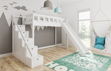 Hochbett MARCI optional mit Rutsche/Schubladentreppe - Kubuk Moebel