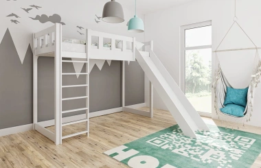 Hochbett MARCI optional mit Rutsche/Schubladentreppe - Kubuk Moebel