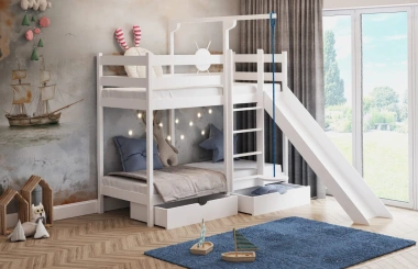 Etagenbett, Spielbett SCHATZINSEL mit Rutsche und Tellerschaukel - Kubuk Moebel