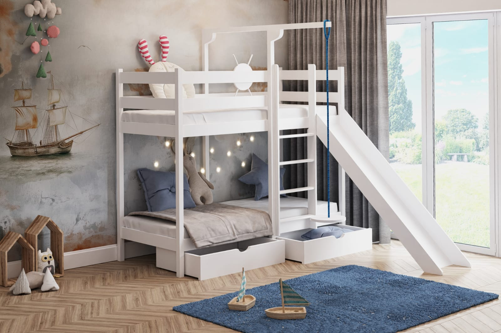 Etagenbett, Spielbett SCHATZINSEL mit Rutsche und Tellerschaukel - Kubuk Moebel Etagenbett, Spielbett SCHATZINSEL mit Rutsche und Tellerschaukel - Kubuk Moebel