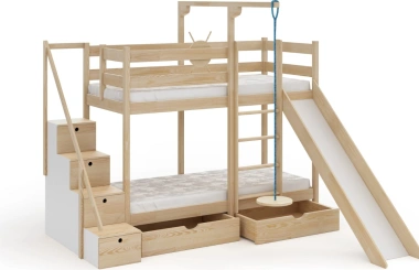 Etagenbett, Spielbett SCHATZINSEL DUO mit Rutsche, Treppe und Tellerschaukel - Kubuk Moebel Etagenbett, Spielbett SCHATZINSEL DUO mit Rutsche, Treppe und Tellerschaukel - Kubuk Moebel