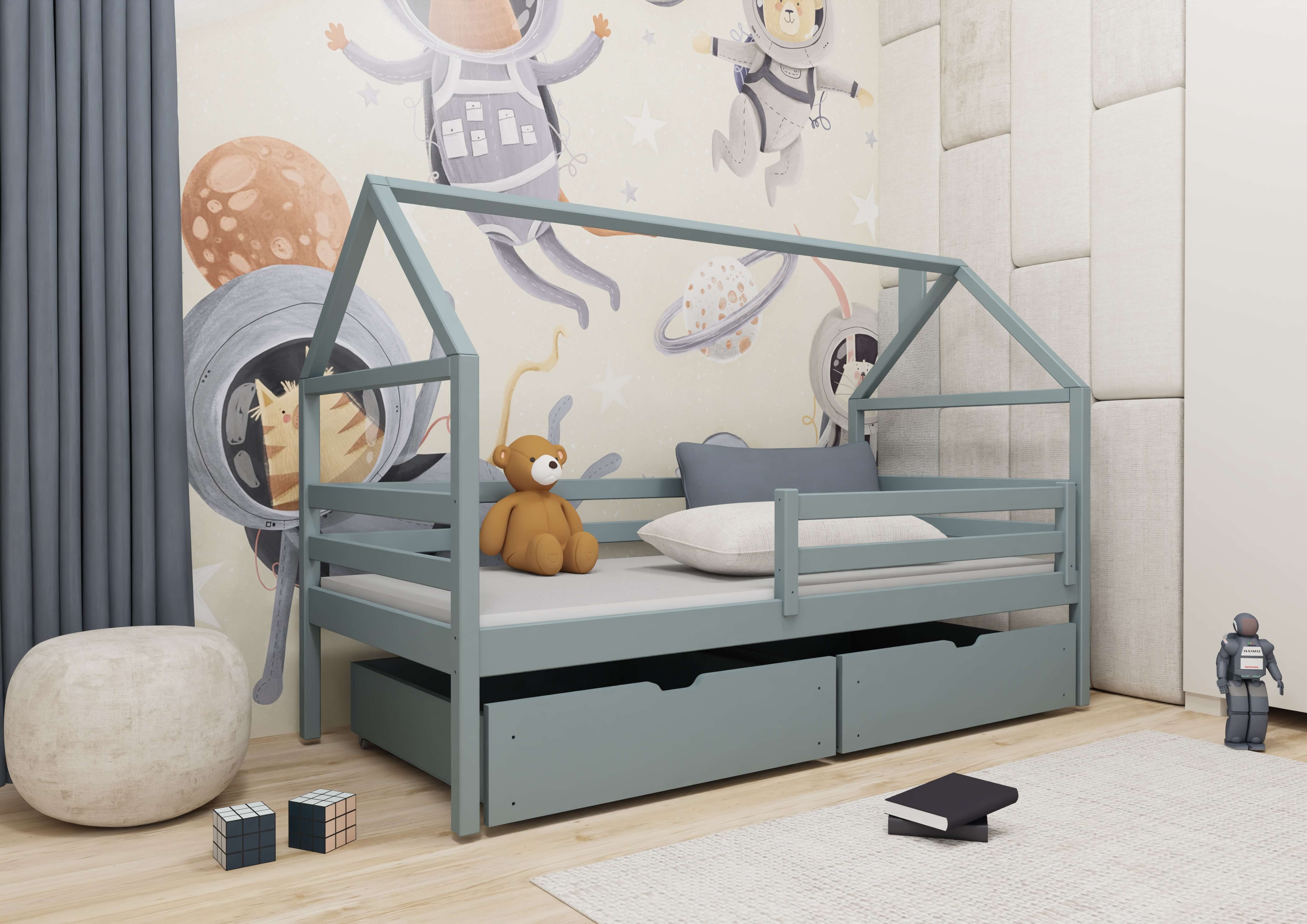 Einzelbett, Kinderbett, Hausbett ARON - Kubuk Moebel