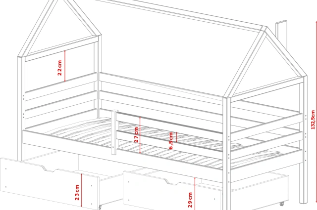 Einzelbett, Kinderbett, Hausbett ARON - Kubuk Moebel
