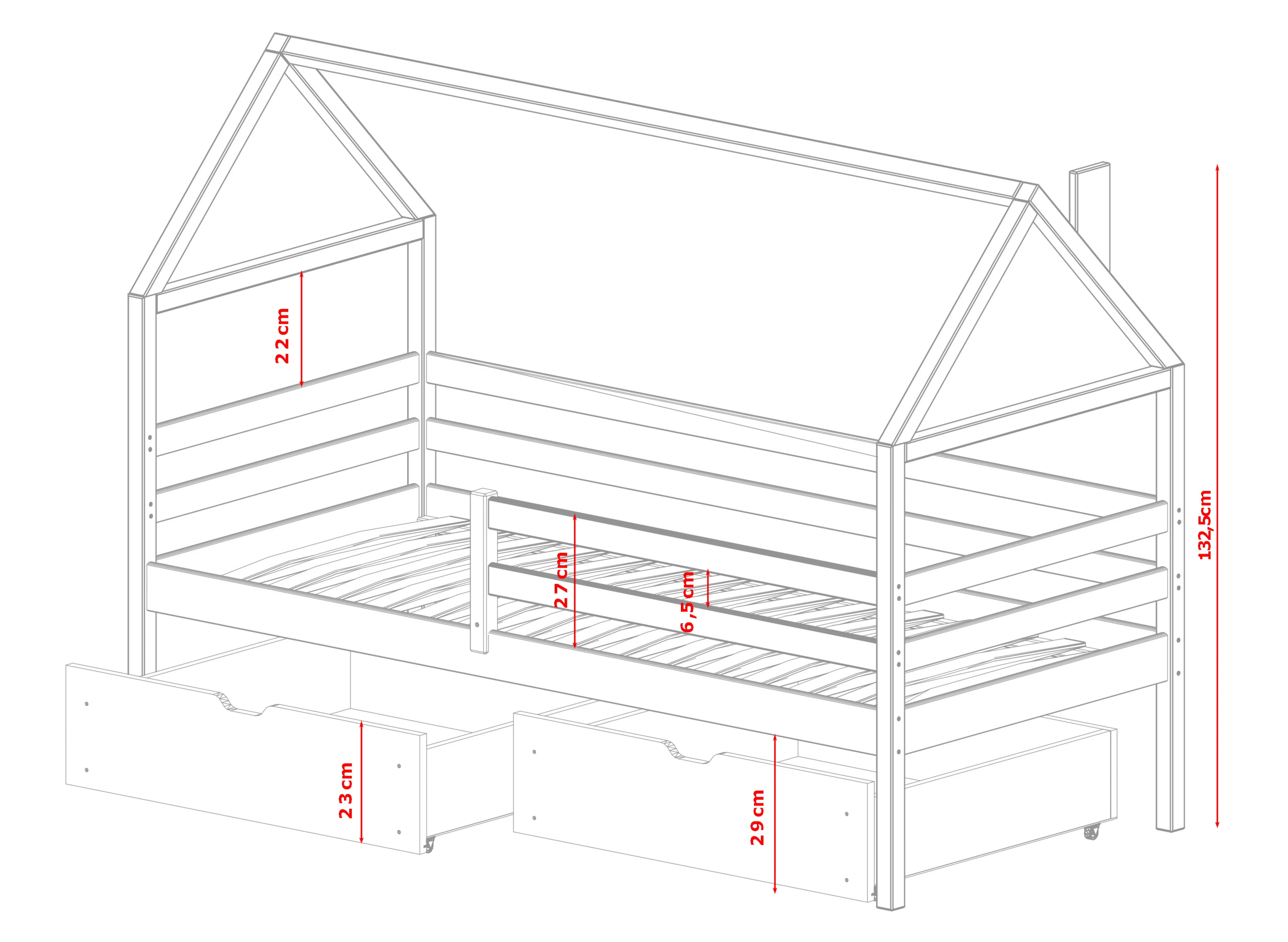 Einzelbett, Kinderbett, Hausbett ARON - Kubuk Moebel