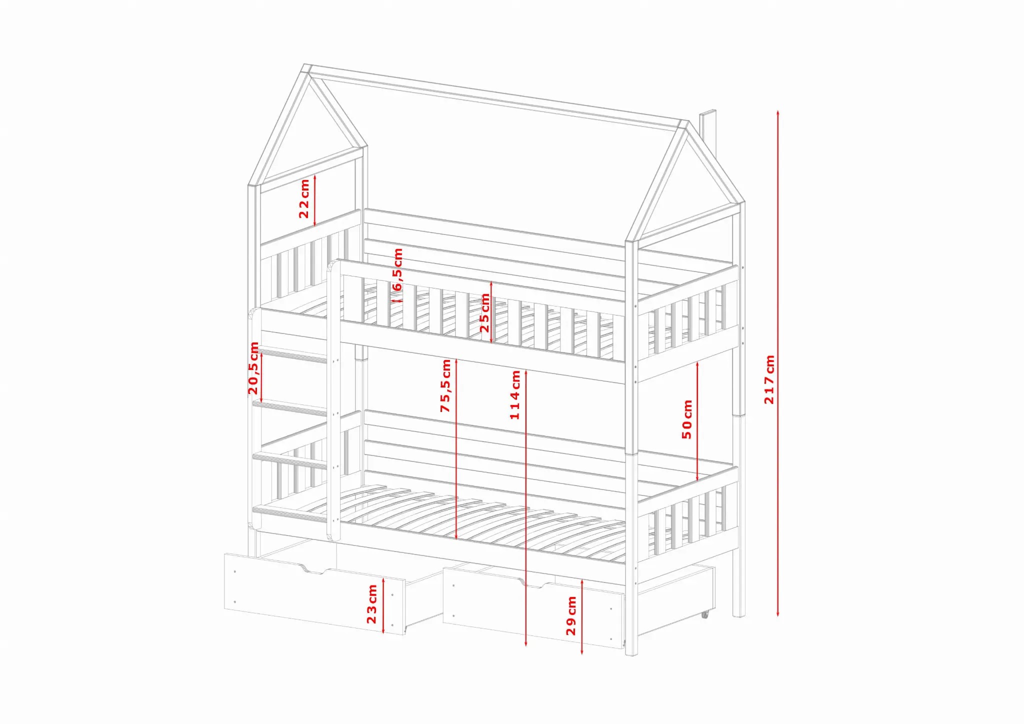 Etagenbett, Kinderbett, Hausbett GAJA - Kubuk Moebel