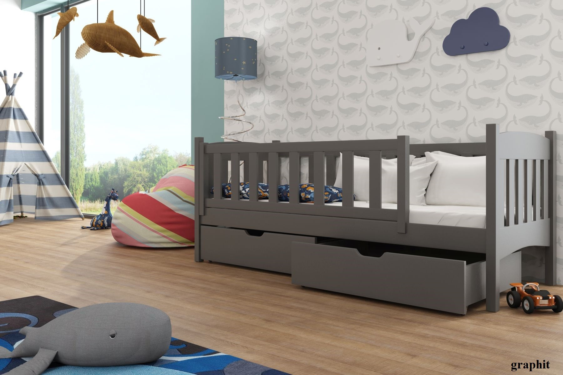 Einzelbett, Kinderbett GUCIO mit Schubladen - Kubuk Moebel