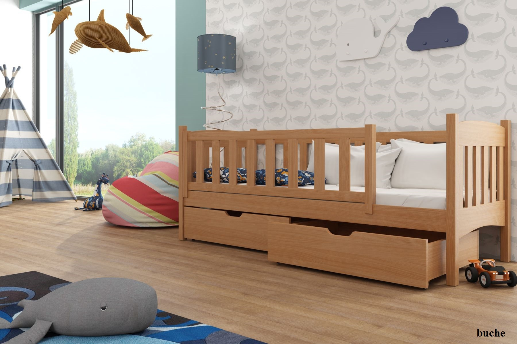 Einzelbett, Kinderbett GUCIO mit Schubladen - Kubuk Moebel