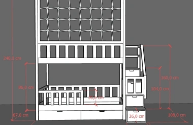 Etagenbett, Kinderbett RONALDO mit Treppe und Schnurnetz - Kubuk Moebel
