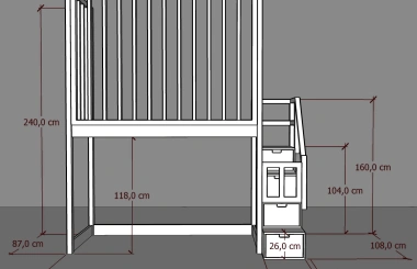 Hochbett, Kinderbett FRANK mit Gitterschutz und Treppe - Kubuk Moebel