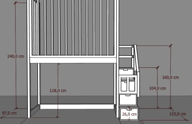 Hochbett, Kinderbett FRANK mit Gitterschutz und Treppe - Kubuk Moebel