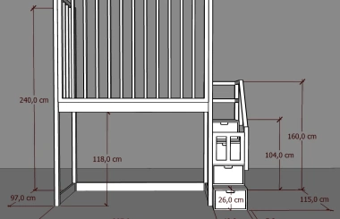 Hochbett, Kinderbett FRANK mit Gitterschutz und Treppe - Kubuk Moebel