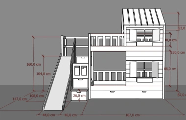 Hausbett, Spielbett KJARA mit vollem Dach und Rutsche - Kubuk Moebel Hausbett, Spielbett KJARA mit vollem Dach und Rutsche - Kubuk Moebel
