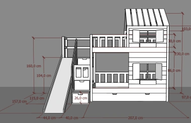 Hausbett, Spielbett KJARA mit vollem Dach und Rutsche - Kubuk Moebel Hausbett, Spielbett KJARA mit vollem Dach und Rutsche - Kubuk Moebel